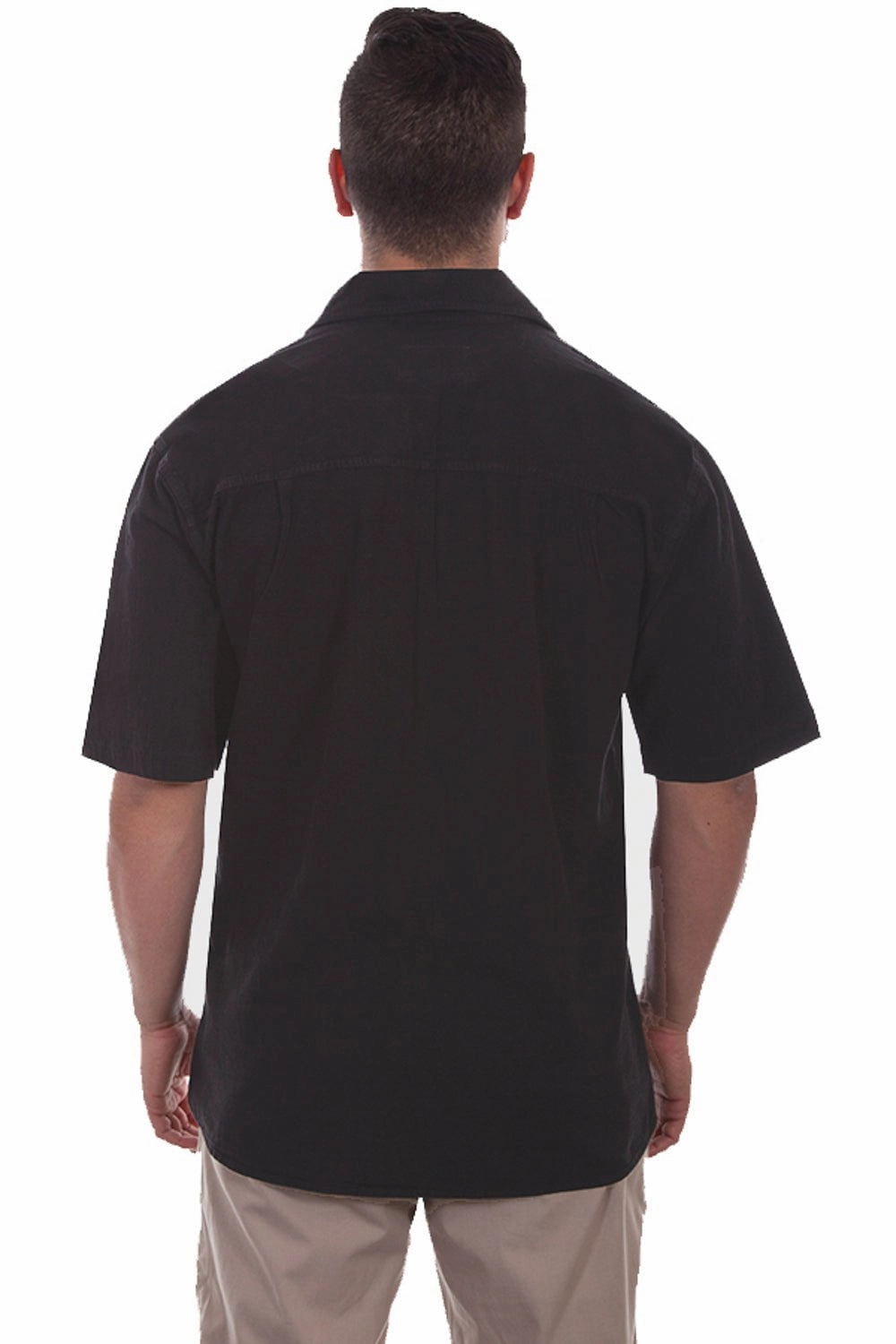 Stretch Fabric Scully Mens Black 100% Cotton Lace-up Gauze S/S Shirt