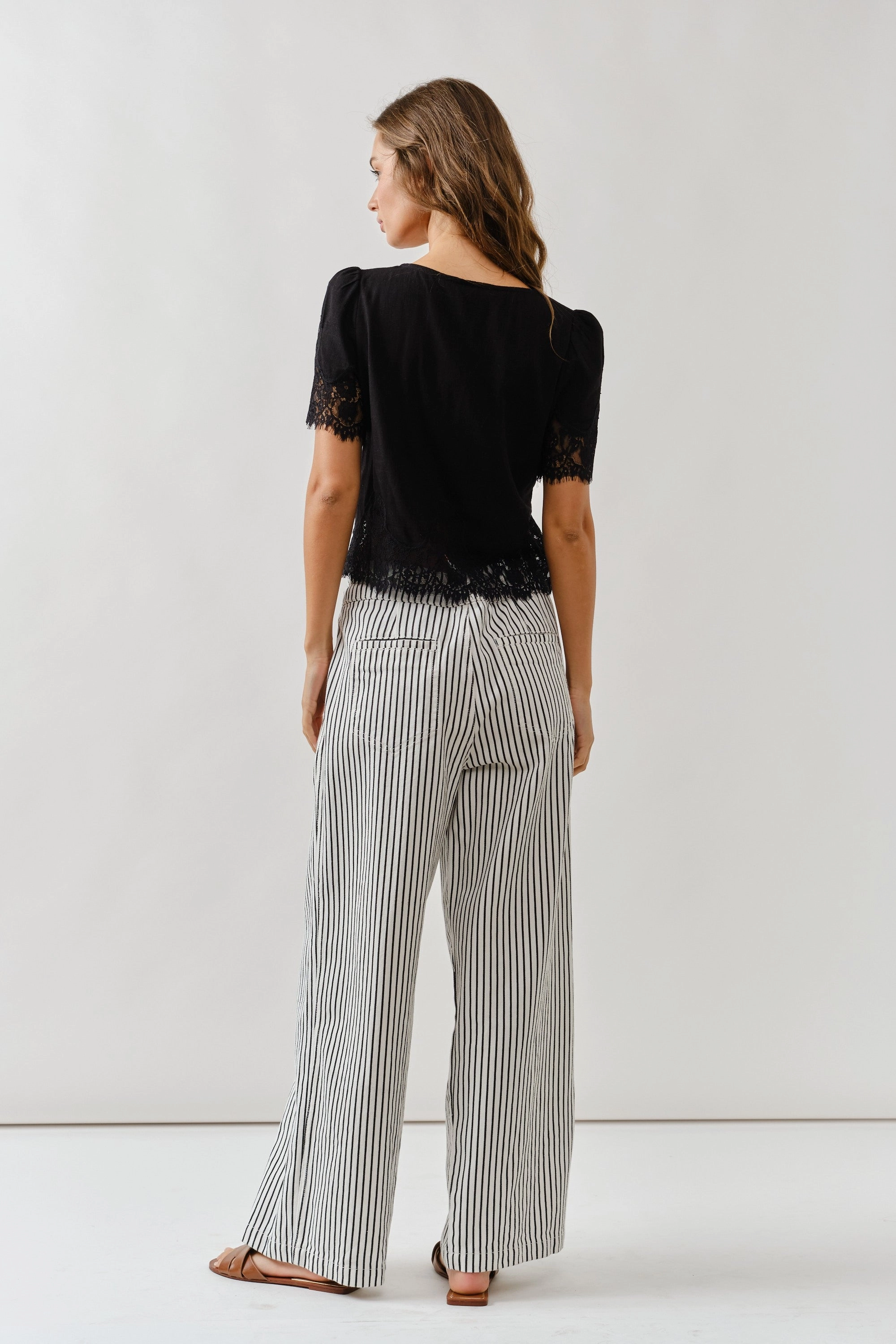 Romantic Lace Blouse - Black Ventilated Panel Design Loose cut