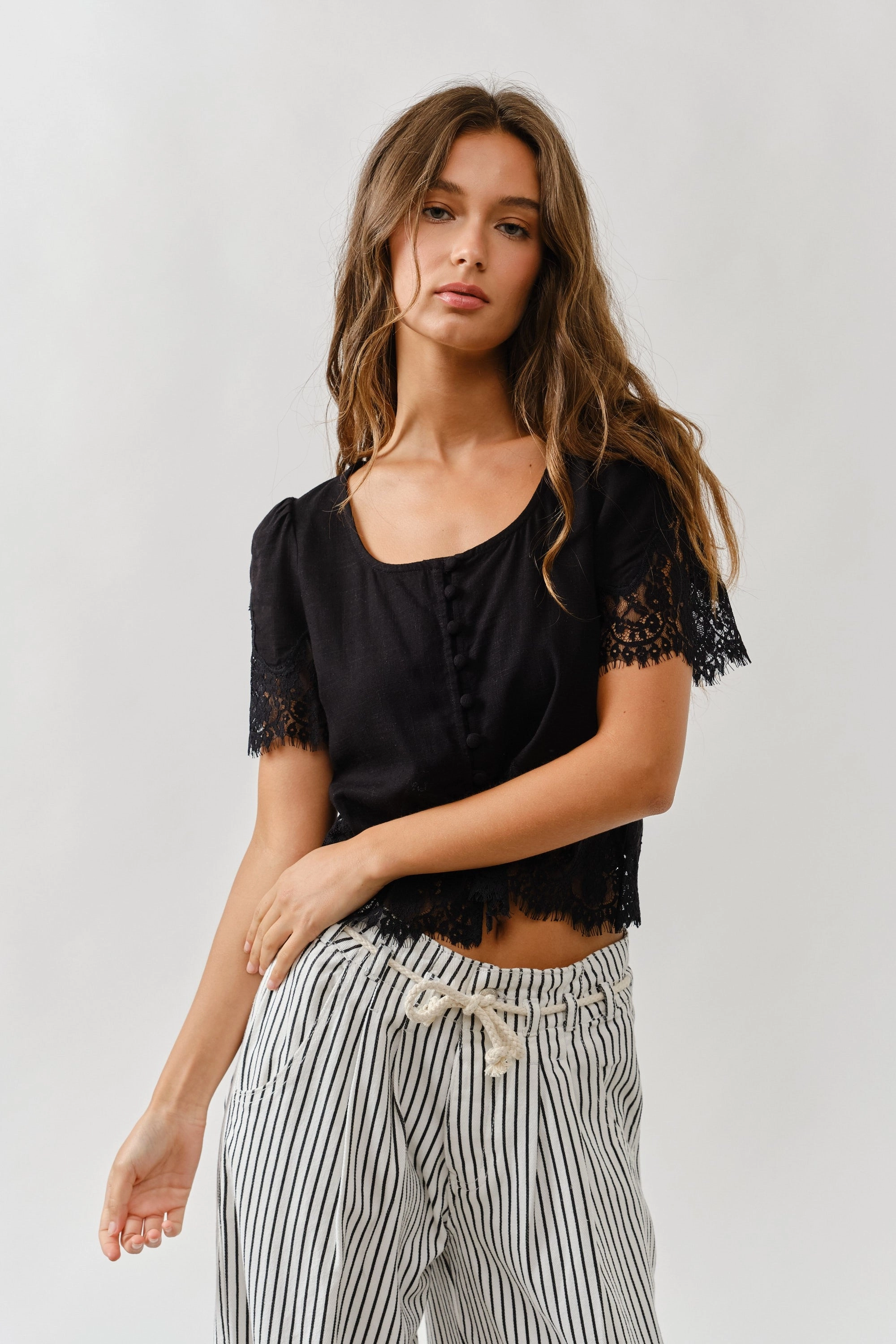 AbrasionResistant Edging Romantic Lace Blouse - Black