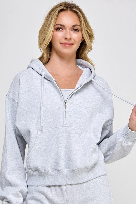 Panama Basic Fleece Half Zip Up Hoodie Circular Knit