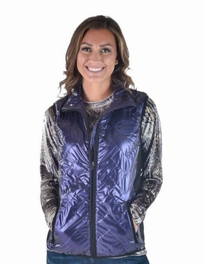 Adjustable Waistband Heat Sealed Seams Cowgirl Tuff Womens Midweight Logo Purple 100% Polyester Softshell Vest