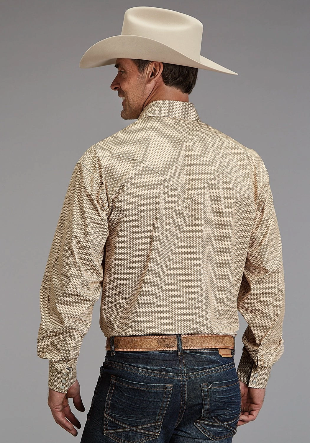 Classic Color Stetson Mens Diamond Eye Geo Orange 100% Cotton L/S Shirt