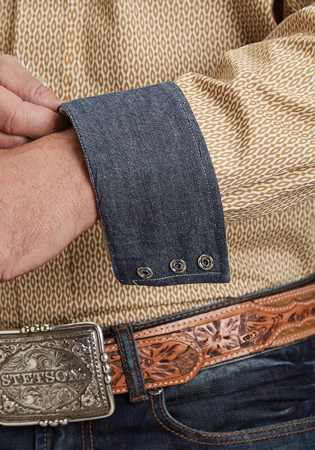 Stetson Mens Diamond Eye Geo Orange 100% Cotton L/S Shirt Striped Design