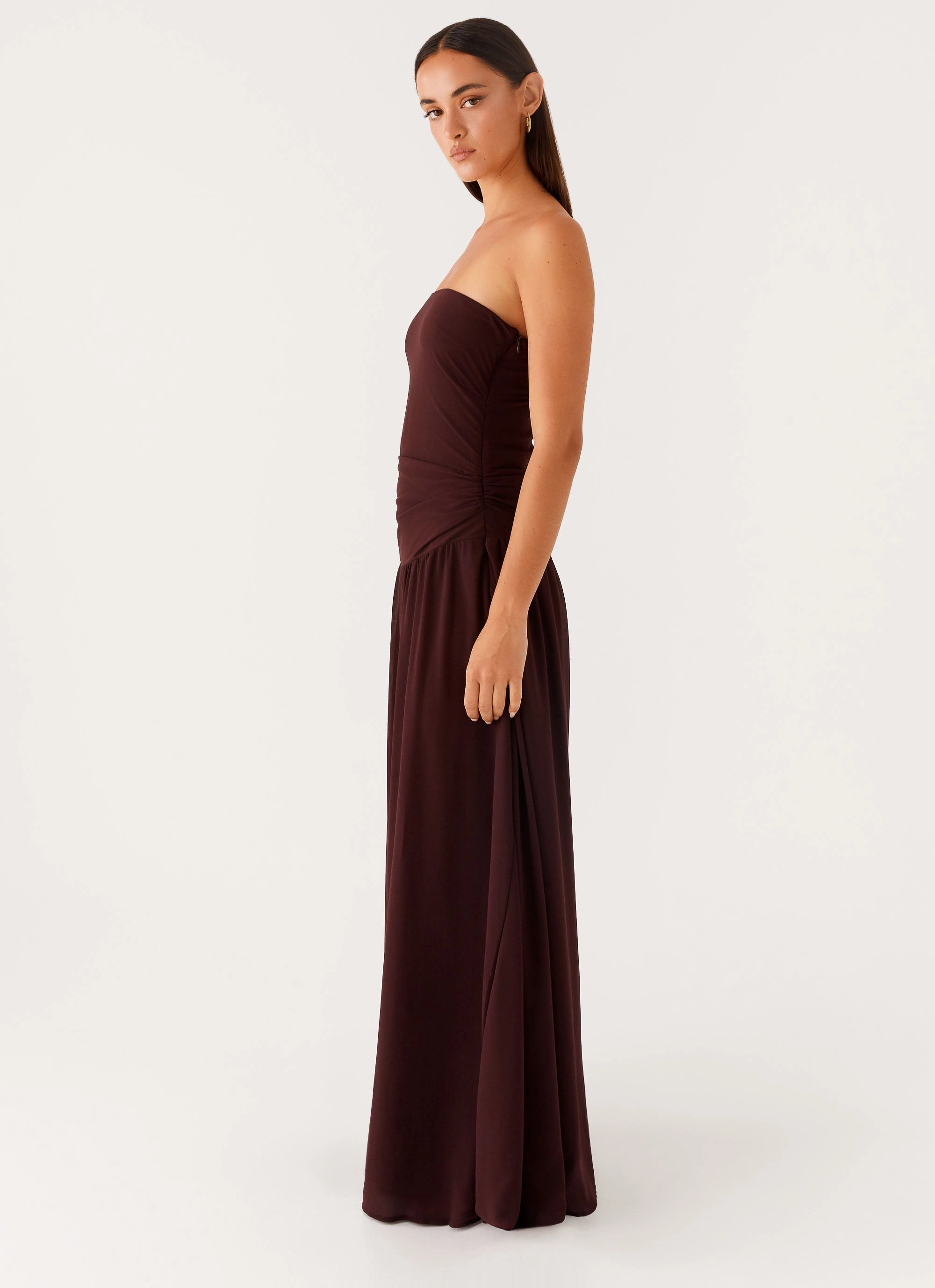 Versatile Edge Neutral Look Covia Strapless Maxi Dress - Dark Chocolate