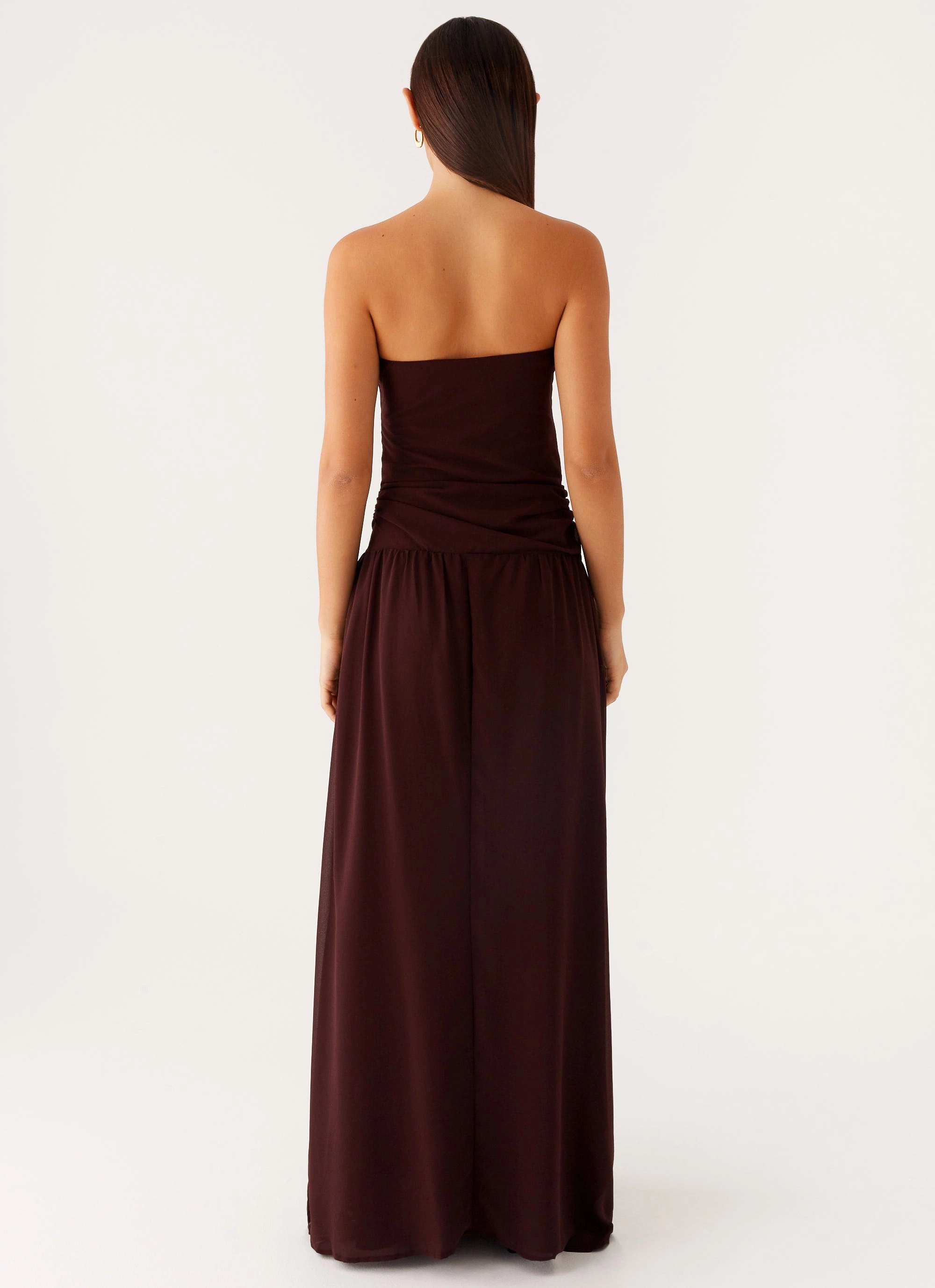 Covia Strapless Maxi Dress - Dark Chocolate Crystal-Detail Elegant formal piece