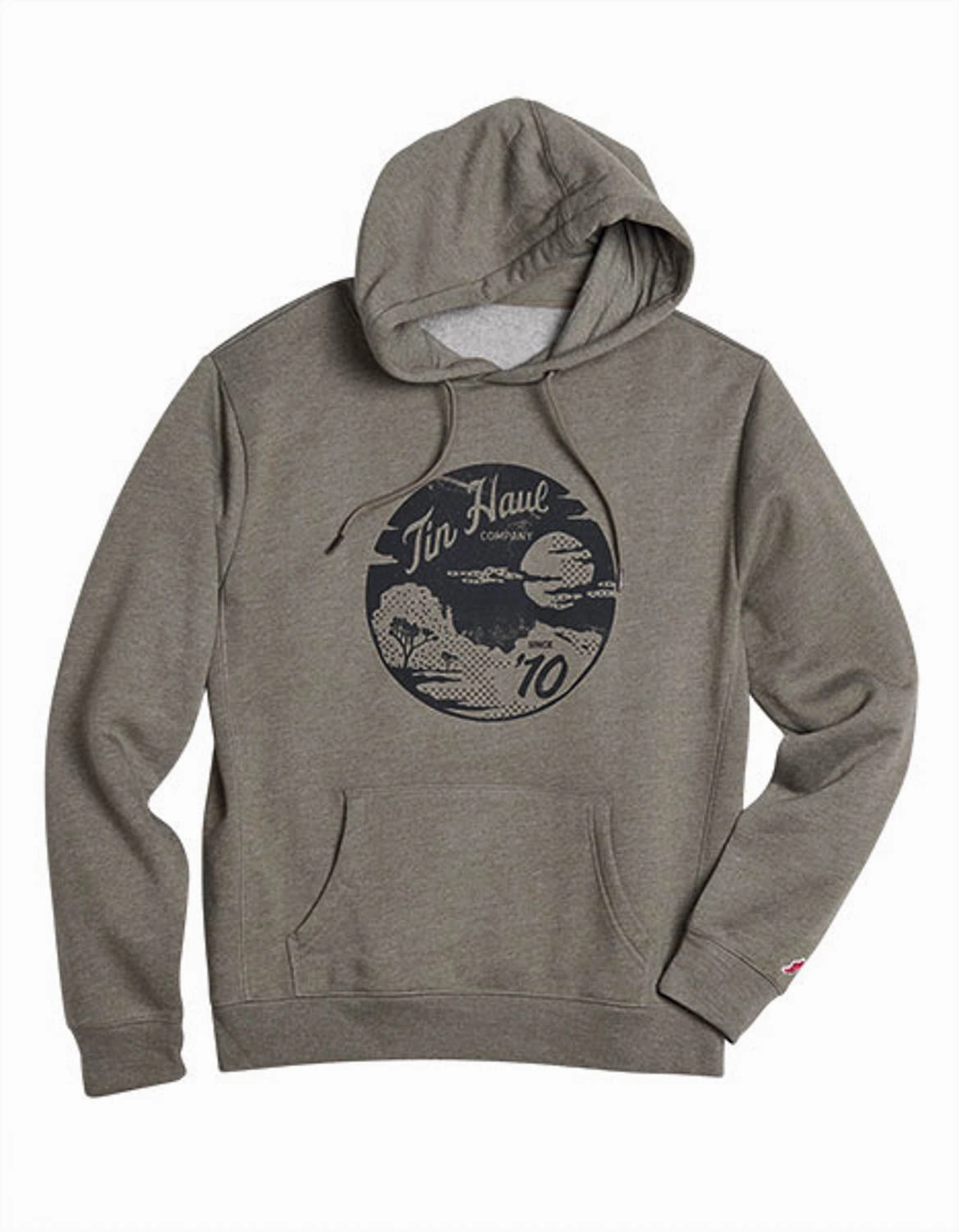 Tin Haul Mens Circle Scenery Heather Olive Poly/Cotton Hoodie Neutral palette Noise Reducing Hardware