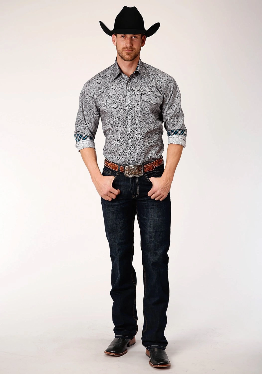 Roper Mens Black 100% Cotton Medallion Paisley L/S Tall Shirt Spring Collection