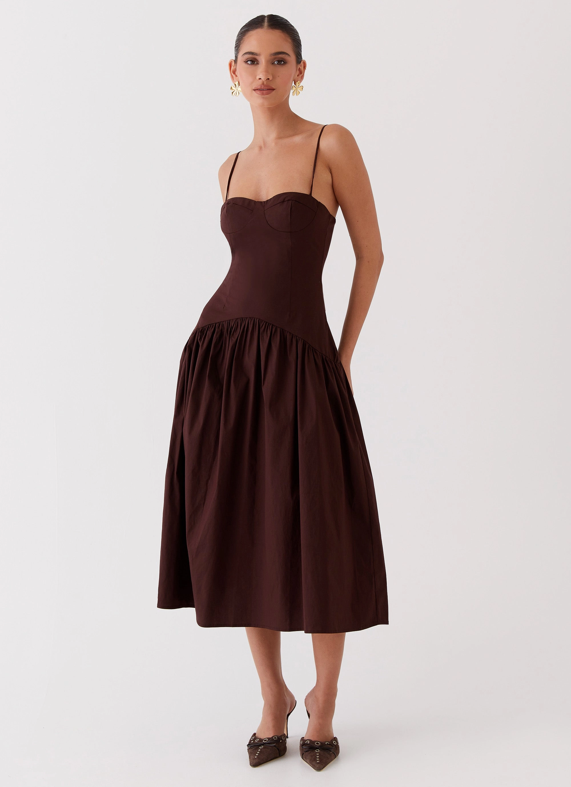 sporty wear Yvette Corset Midi Dress - Chocolate