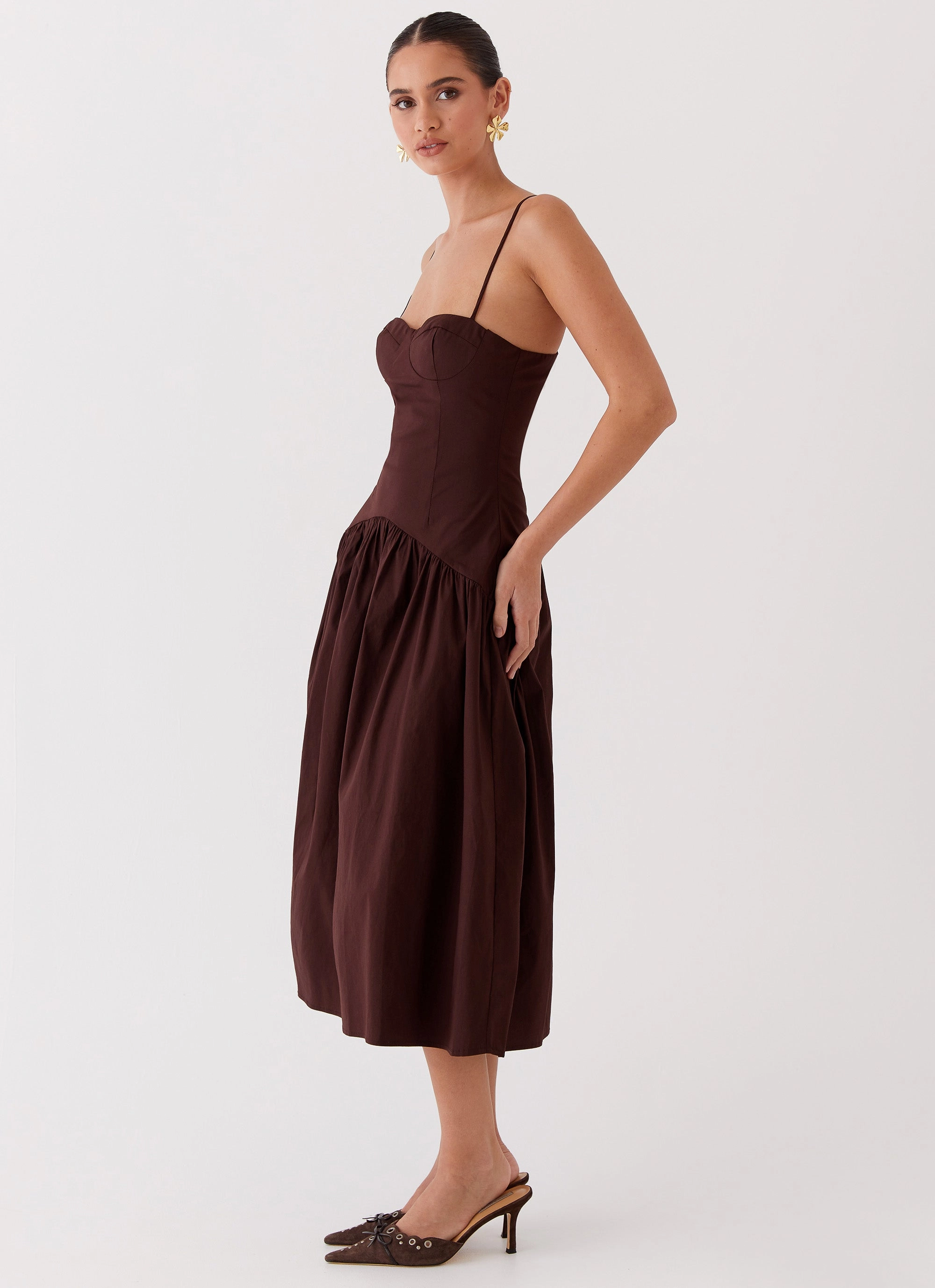 Yvette Corset Midi Dress - Chocolate Travel Ready Chilly Day Wear
