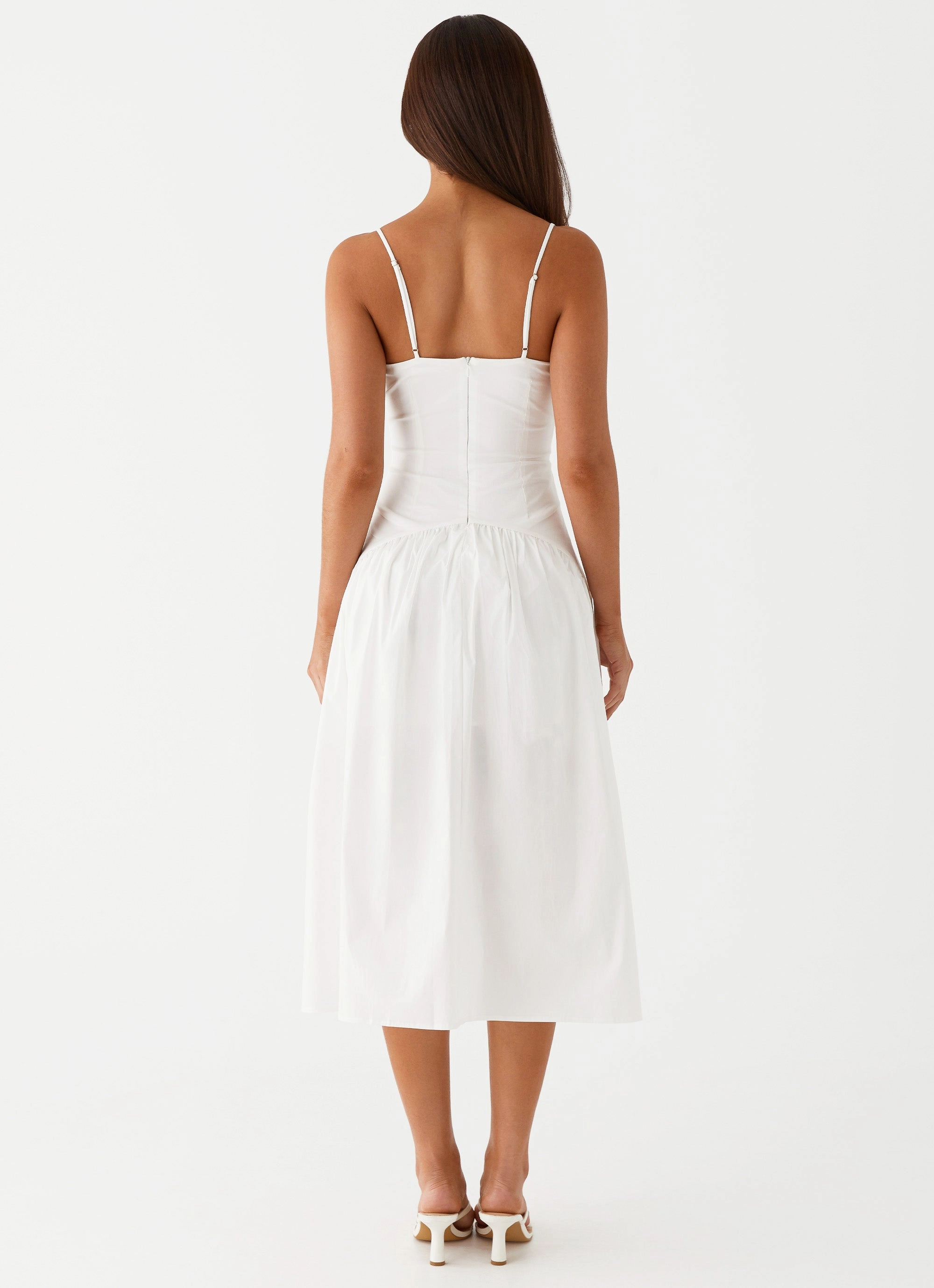 Yvette Corset Midi Dress - White Playful-Detail Fringe-Detail