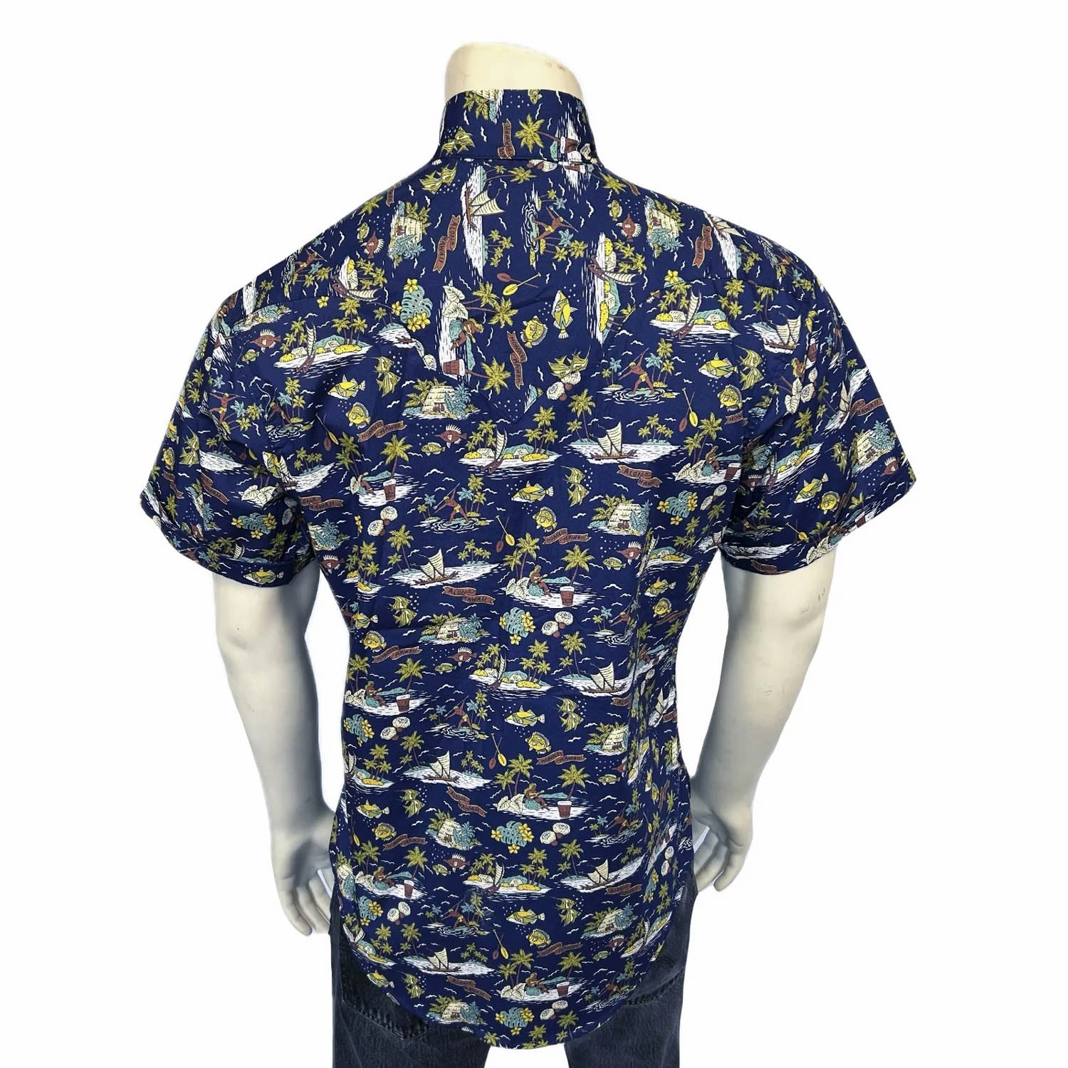 Long Sleeve Comfortable Wear Rockmount Mens Hawaiian Print Western Blue 100% Cotton S/S Shirt