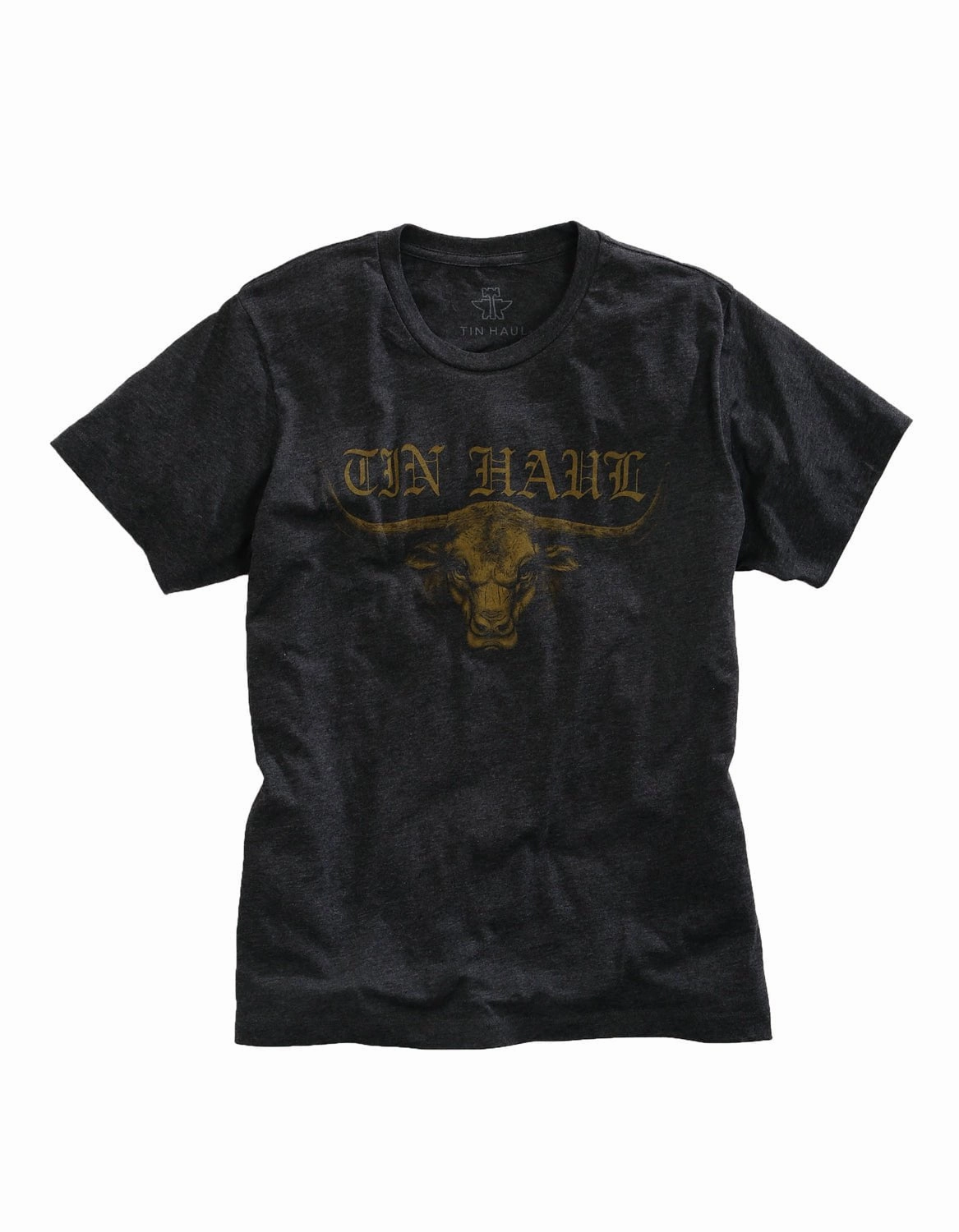 Handcrafted Detail Trendy Fashion Tin Haul Mens Black 100% Cotton Bull Staring S/S T-Shirt