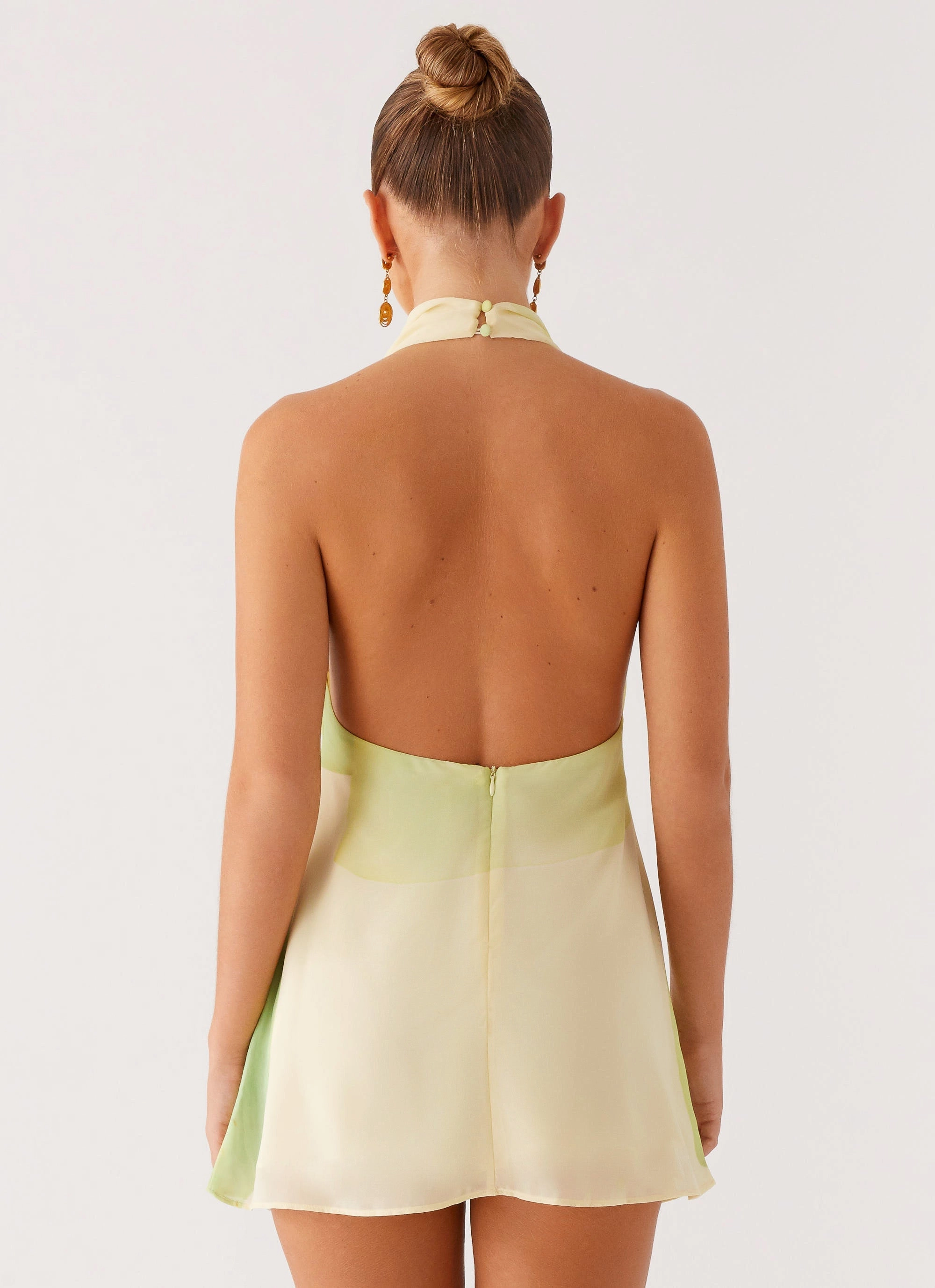 Zofia Cowl Neck Mini Dress - Green Floral Effortless Layering Urban Fit